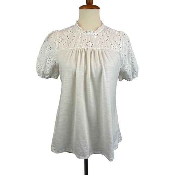 Cure Tops - Cure Eyelet Lace Blouse Shirt Cream Womens Size M Romantic